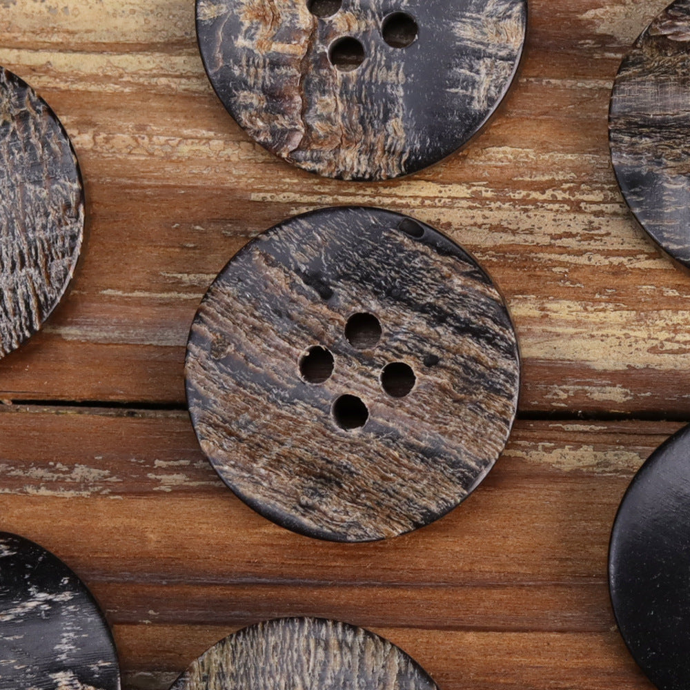 18L-40L Black Flat Irregular Textured Rustic Horn Buttons 30 Pack (6 Sizes) 4 Hole