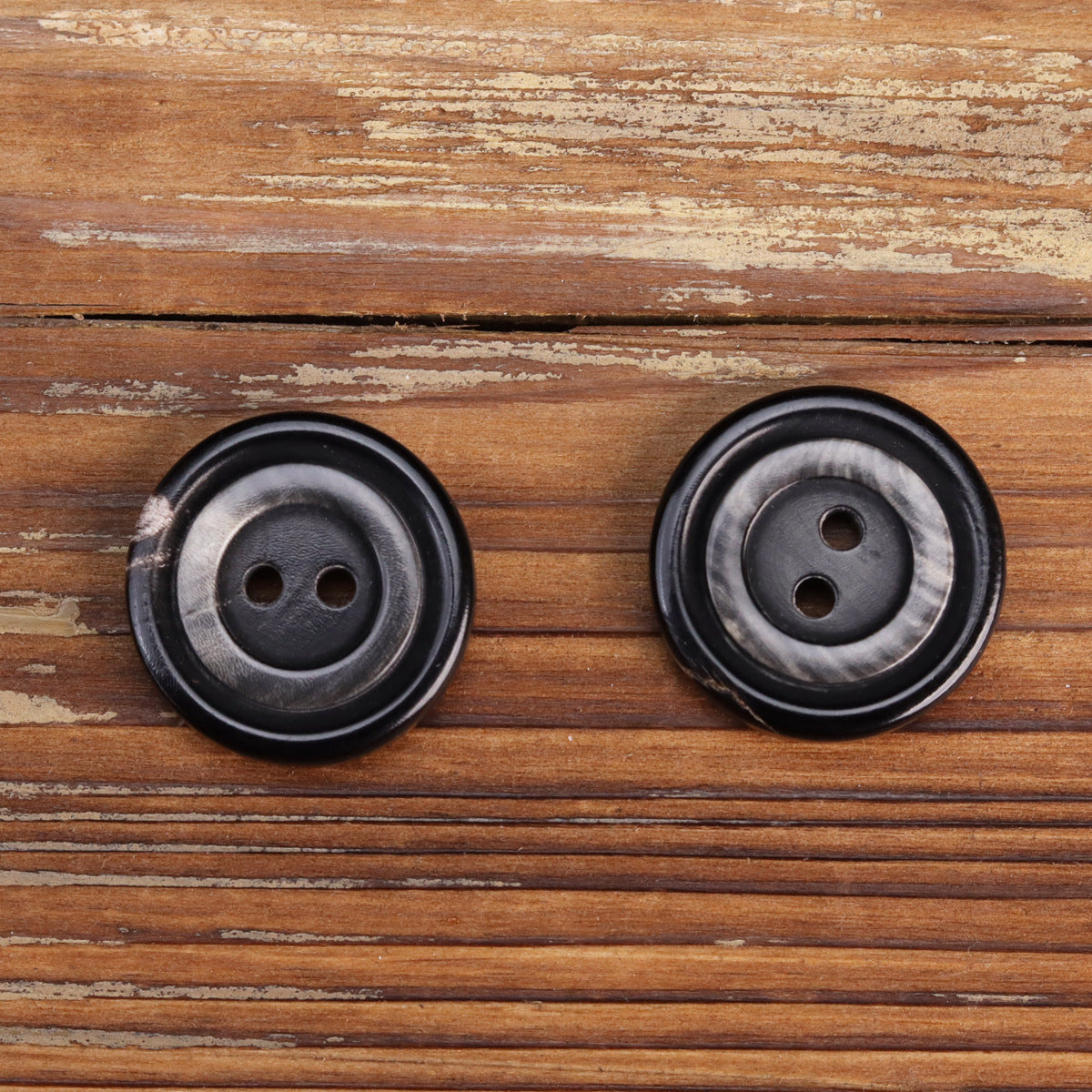 Silver-Gray Black Two-Hole Water Buffalo Horn Buttons 10pcs
