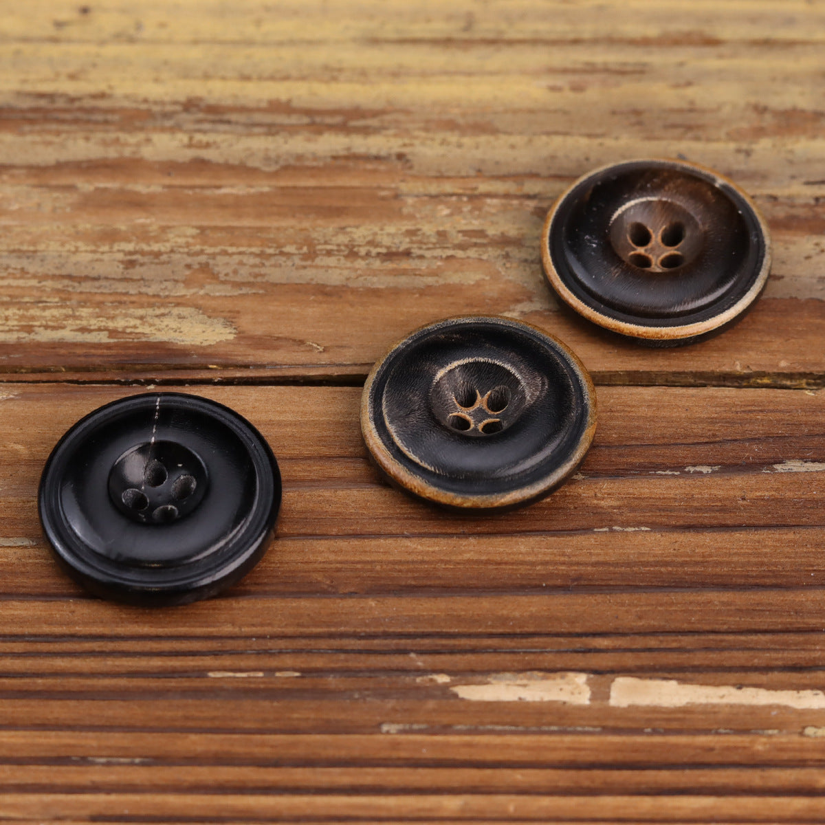 Burnished Black Dark Coffee Natural Horn Buttons 15 Pack (3 Colors)