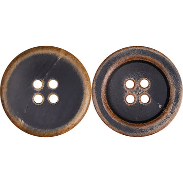 Vintage Bowl-Shaped Four-Hole Black Burnished Horn Buttons 25 Pack