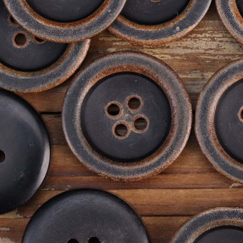 Vintage Bowl-Shaped Four-Hole Black Burnished Horn Buttons 25 Pack B