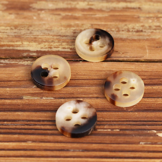 14MM Beige-Black Round Four-Hole Flat Yellow Cattle Horn Buttons 10pcs