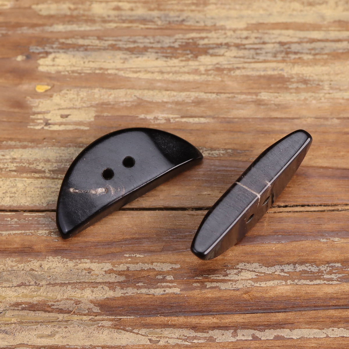 Black Irregular Triangular Half-Moon Natural Horn Buttons 4pcs