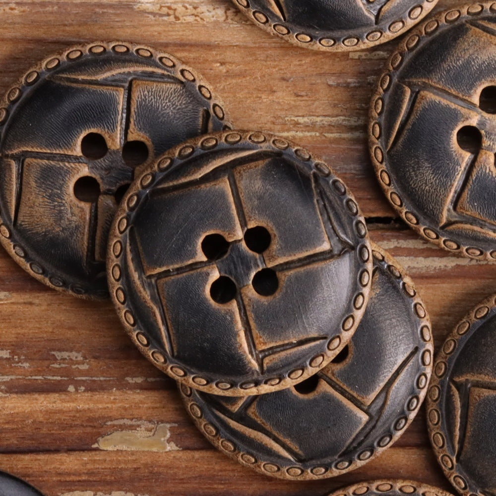 Retro Carved Genuine Horn Four-Hole Sewing Buttons 20 Pack A