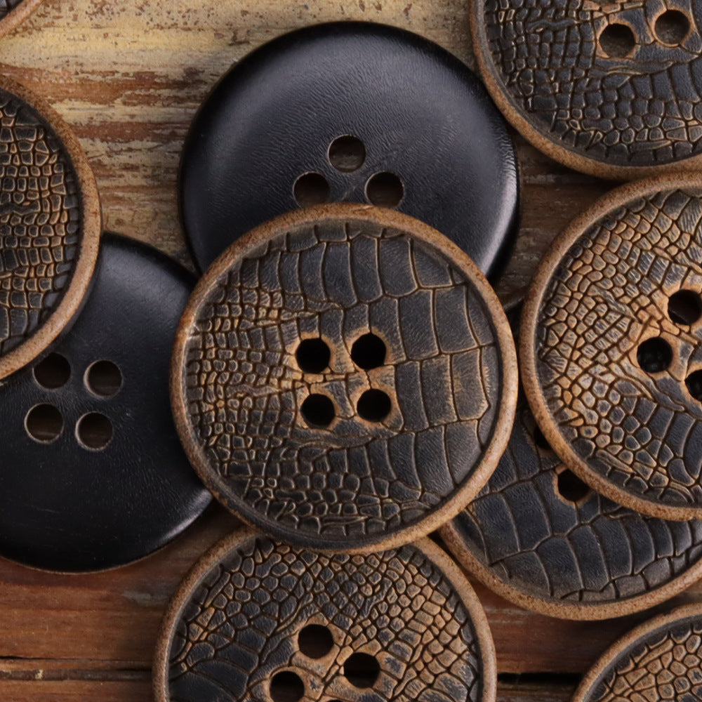 Retro Carved Genuine Horn Four-Hole Sewing Buttons 20 Pack B