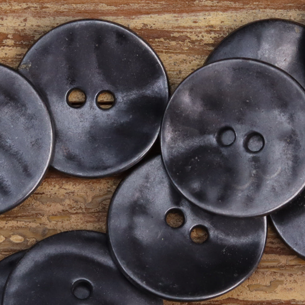 Thin Misty Gold Antique Bronze Metal Two-Hole Buttons 25 Pack Black