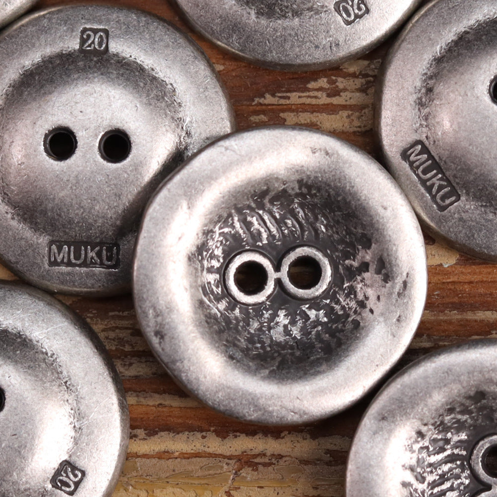 Antiqued Heavy Rust Two-Hole Metal Buttons for Men's Jackets 20 Pack White Silver