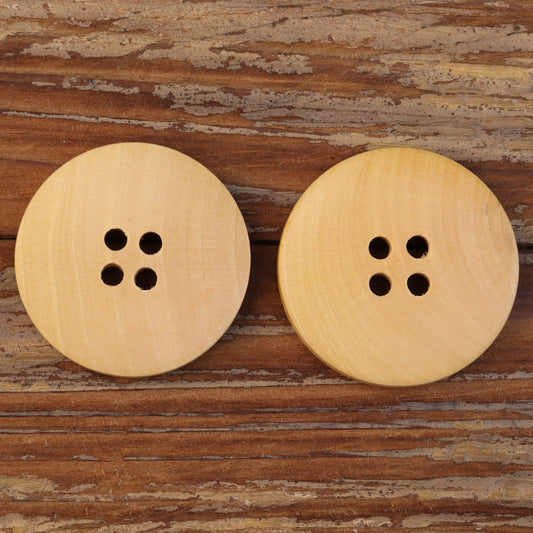 18-44L Natural Solid Wood Round 4 Hole Buttons 40 Pack (8 Sizes)
