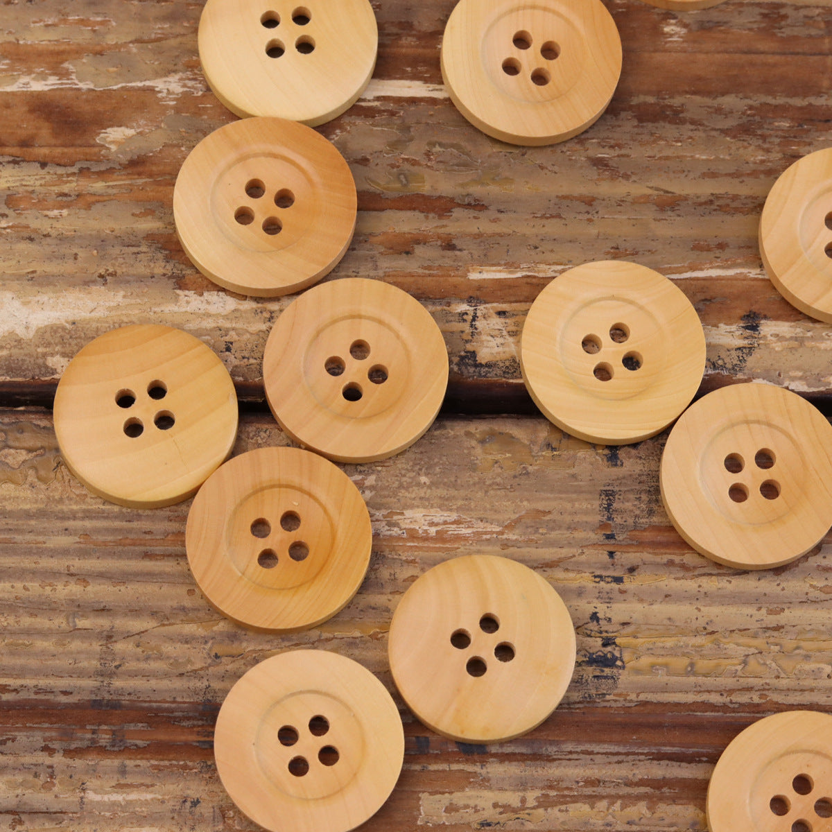 16-40L Wide Rim Natural Wood Four-Hole Buttons 60 Pack Yellow Wood
