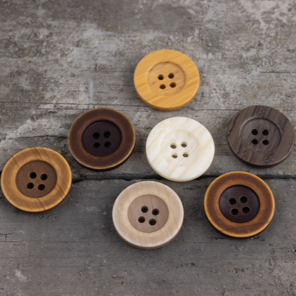 Yellow Imitation Wood Grain Resin Four-Hole Buttons 70 Pack