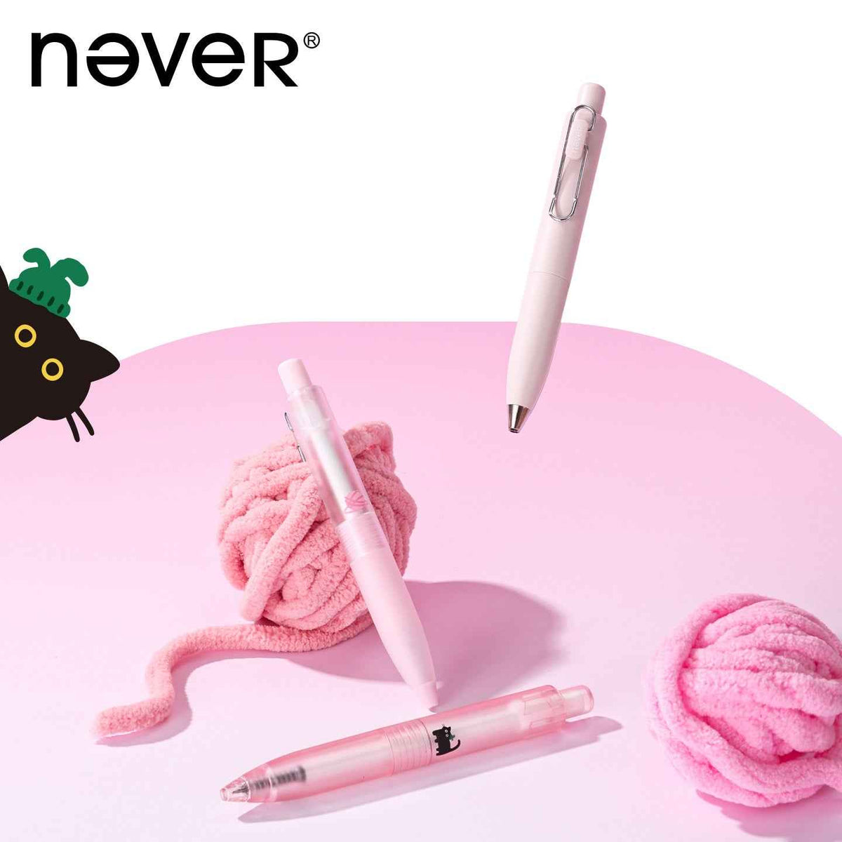 Never Kawaii Cat Pocket Gel Pens Light Pink 3 Pack