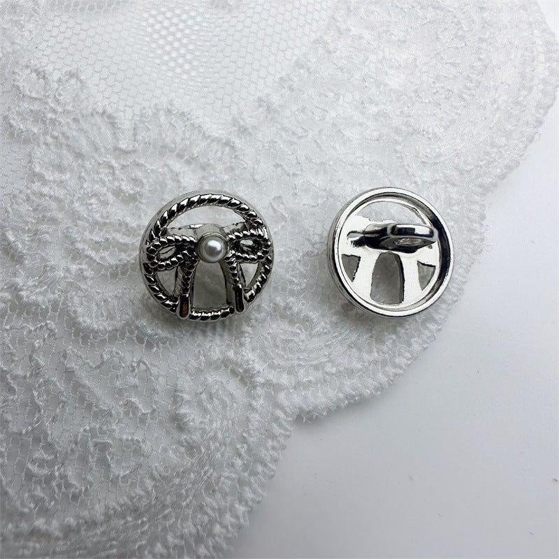 11.5MM Gold/Silver French Vintage Metal Hollow Bow Shirt Buttons 30pcs 30pcs Silver