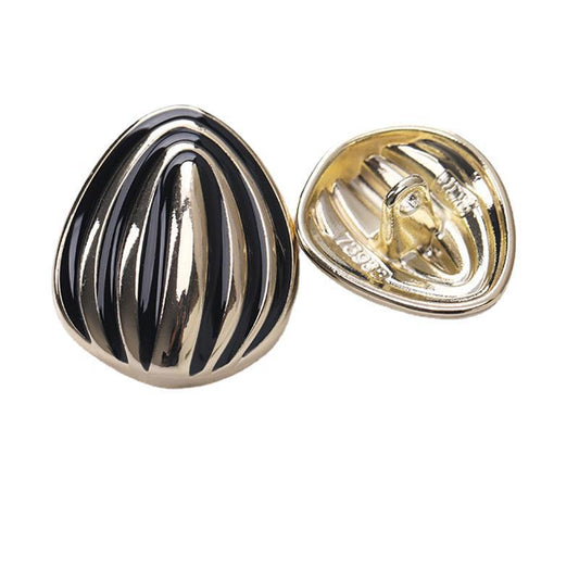 Shell Shape Black & White Enamel Metal Shank Buttons – 20Pcs (Gold / Silver) Gold Black