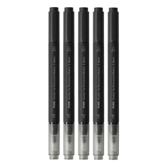 KACO Pure Double Tip Permanent Markers,Black/Red/Blue Color,5 Pack 5 Black