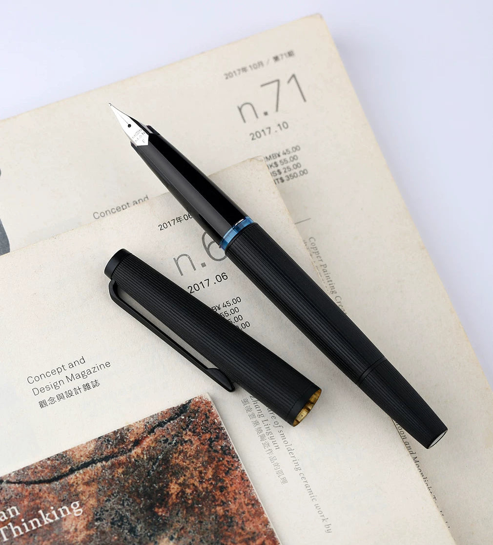 MAJOHN B32 Slim Piston Fountain Pen | Metal Stripe Barrel | Flexible Iridium F Nib 0.5mm