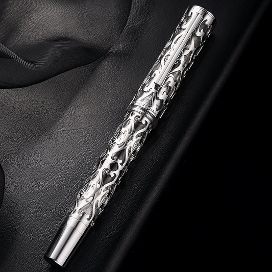 Hongdian D1 Piston Fountain Pen Hollow Skeleton Resin Pen Silver