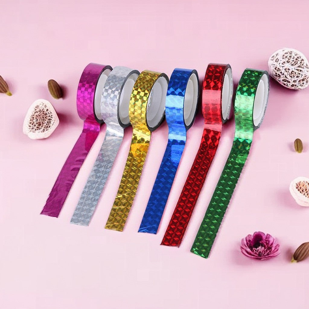 Holographic Laser Washi Tape Set | 36 Rolls | 12 Colors | 12mm × 3m