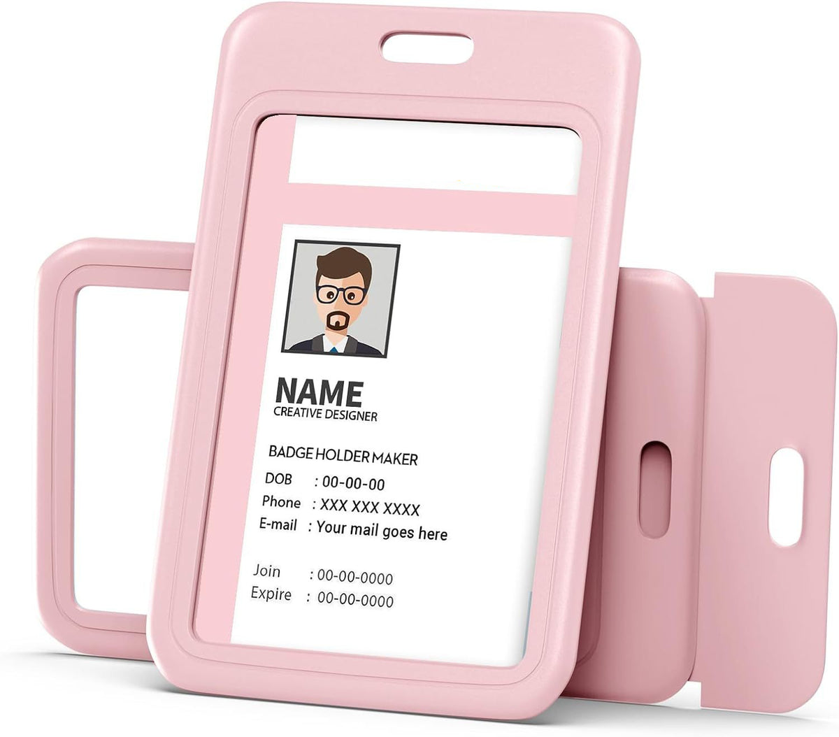 Macaron Color Slide ID Card Holder Set of 10 | ABS Plastic Push-Pull Badge Sleeve for Students — Blue, Pink, Black, White, Red, Purple