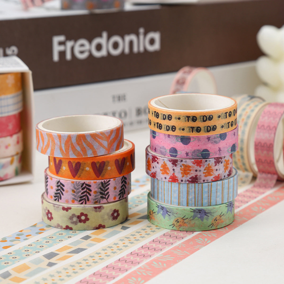 Sweet Donut House Washi Tape Set | 60 Rolls | 12 Color Palettes × 5 Rolls | 10mm × 2m