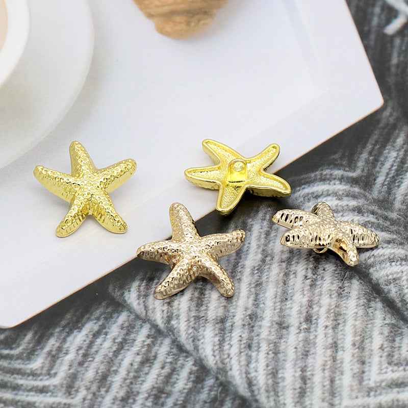 Gold Alloy Starfish-Shaped Metal Shank Buttons 30 Pack 18mm,20mm,23mm