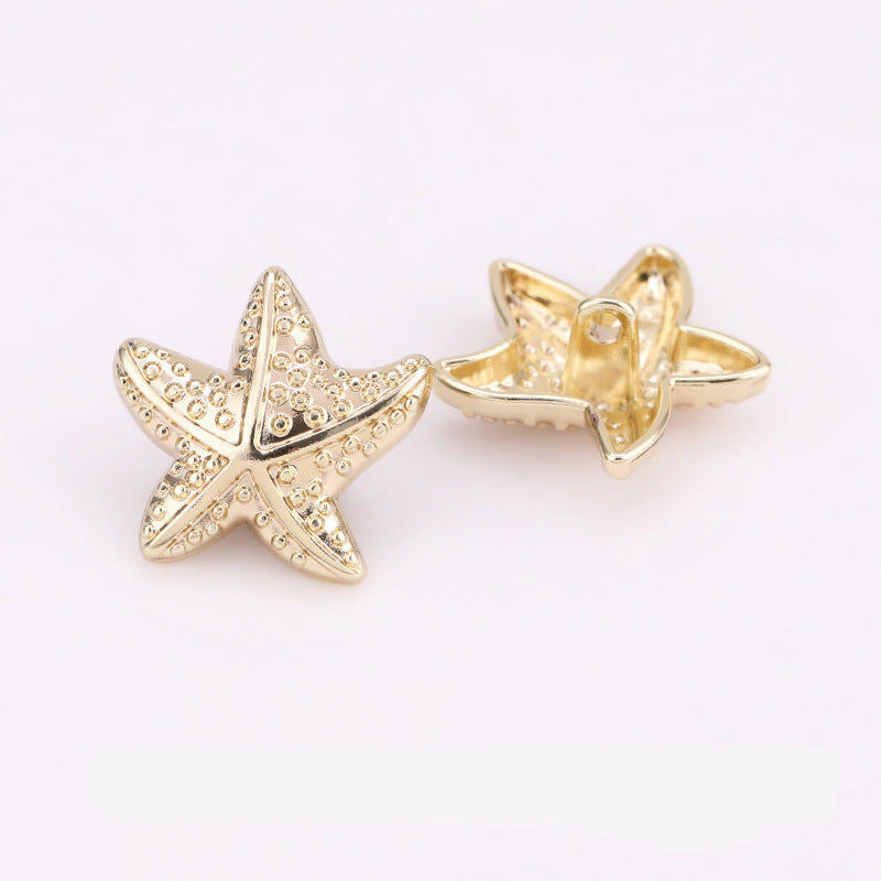 Puffy Starfish Metal Shank Buttons Set of 20 – Light Gold & Nickel Light Gold