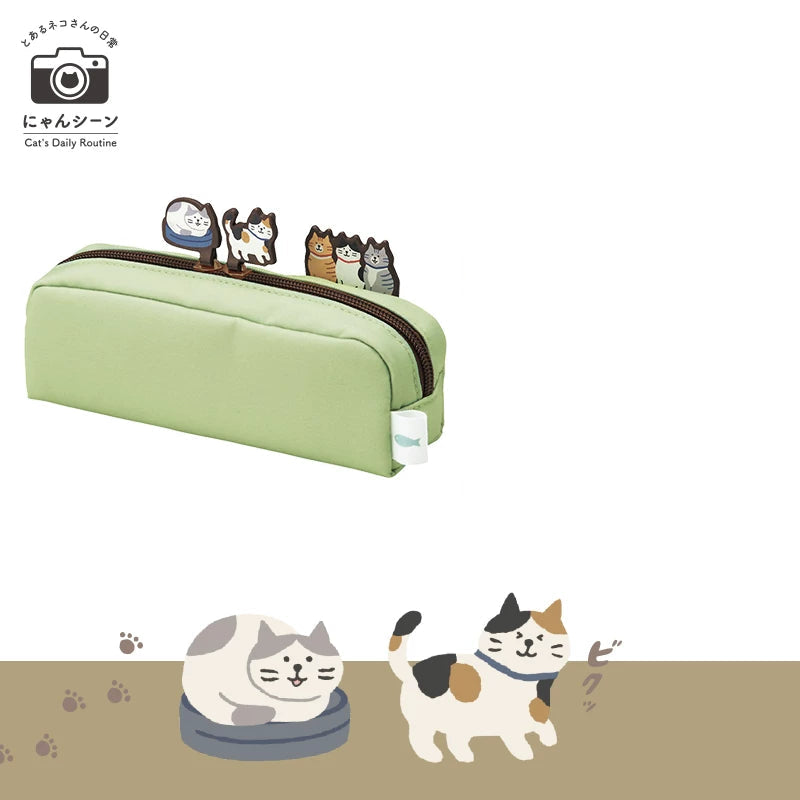LIHIT LAB Cat's Daily Routine Box Pen Pouch Small A-2223 Pistachio Green