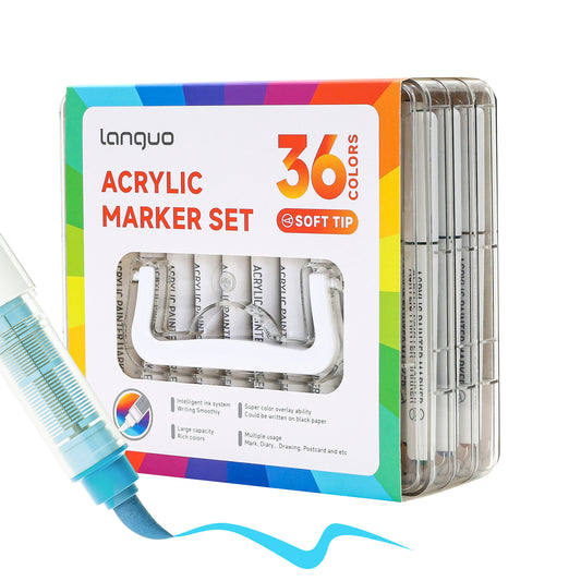 Languo 24/36/48/60 Colors Acrylic Paint Markers Set - Brush Tip 36 Colors