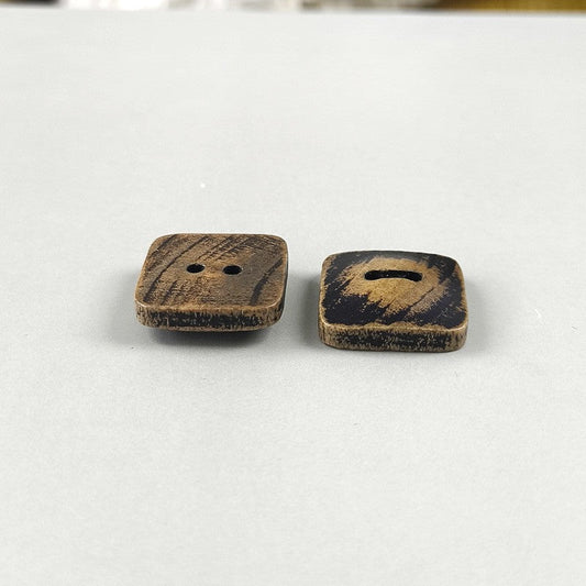 Coffee Brown Natural Wood Square 2-Hole Vintage Distressed Buttons 30pcs