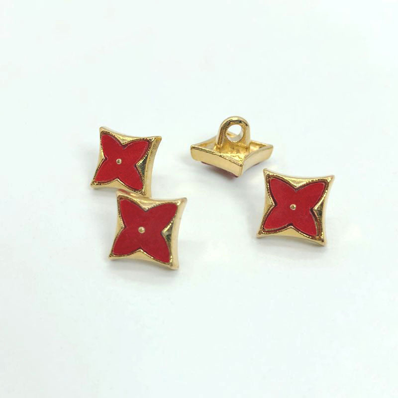 11.5mm Rhombus Four-Leaf Clover Enamel Metal Shank Shirt Buttons 20pcs Red