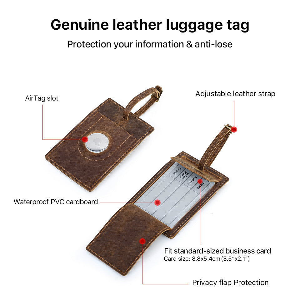 Leather Luggage Tag with AirTag Slot – Anti-Lost Travel Bag Tag for Suitcase & Carry-On