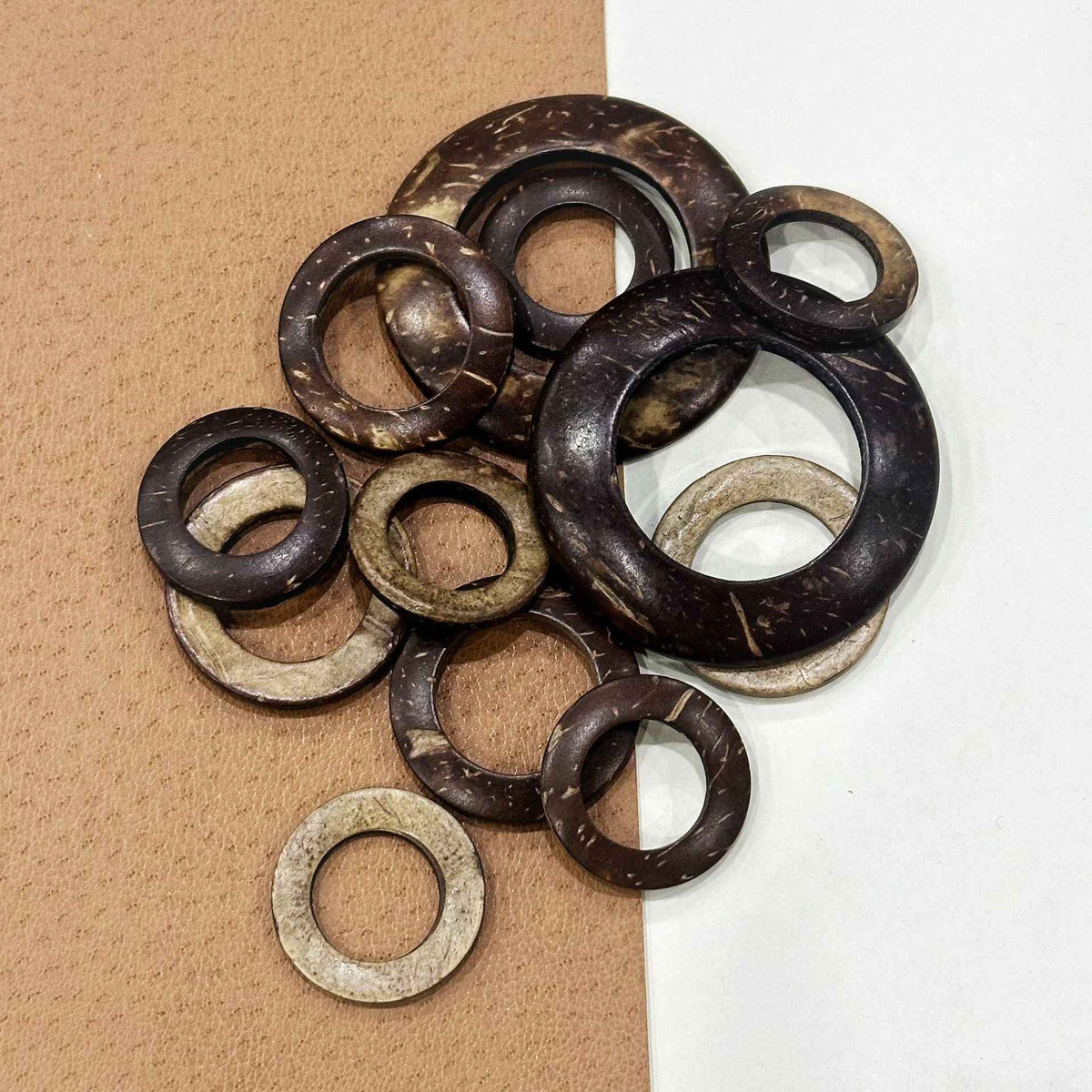 Natural Coconut Shell Ring Buttons 8-Size (15-63mm) 96 Pack