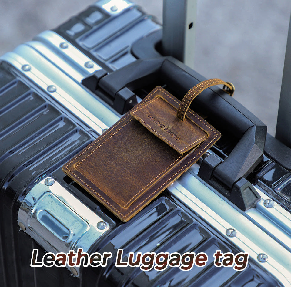 Leather Luggage Tag with AirTag Slot – Anti-Lost Travel Bag Tag for Suitcase & Carry-On
