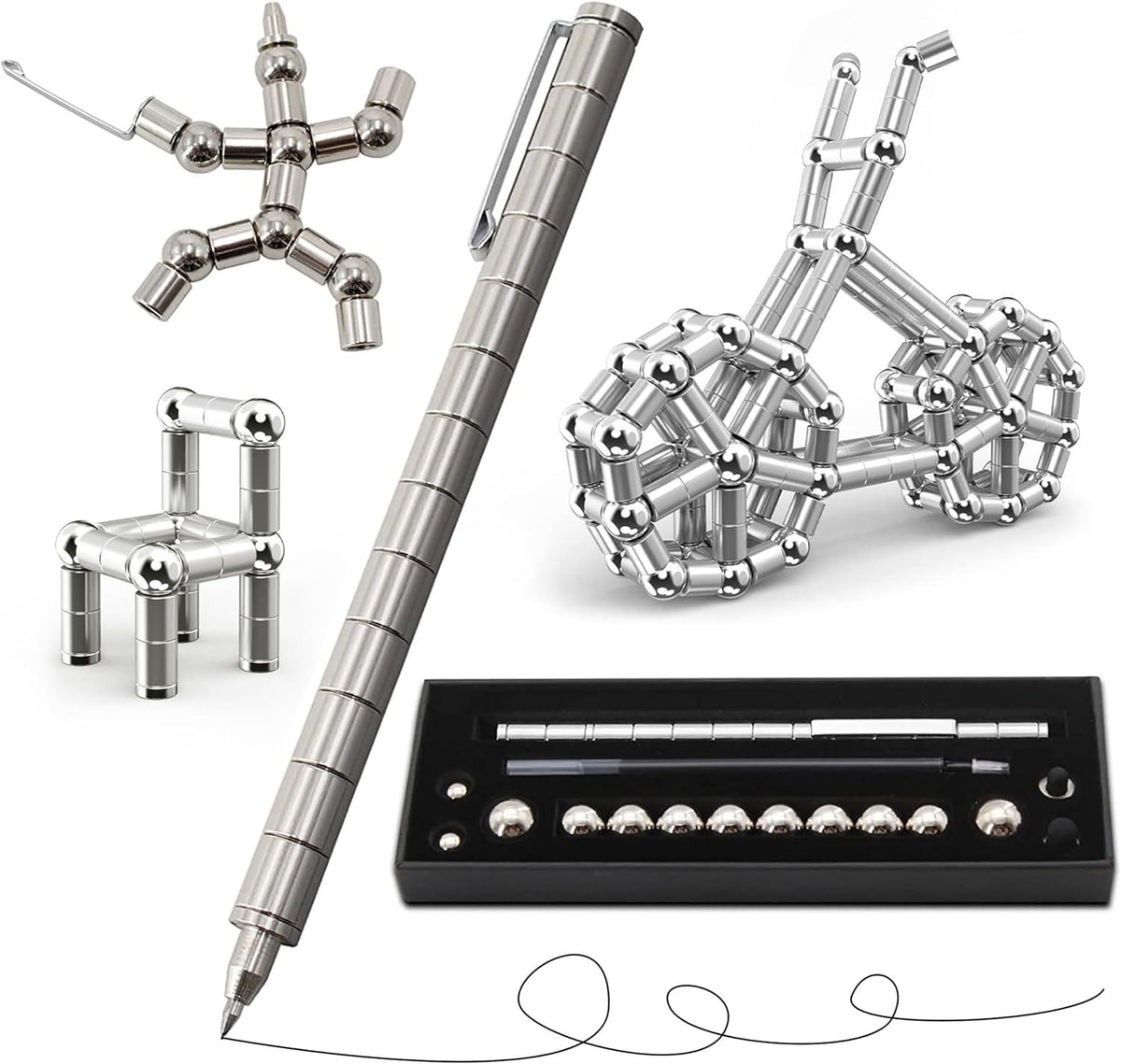 Metal Fidget Magnetic Pen Toy Gift Silver