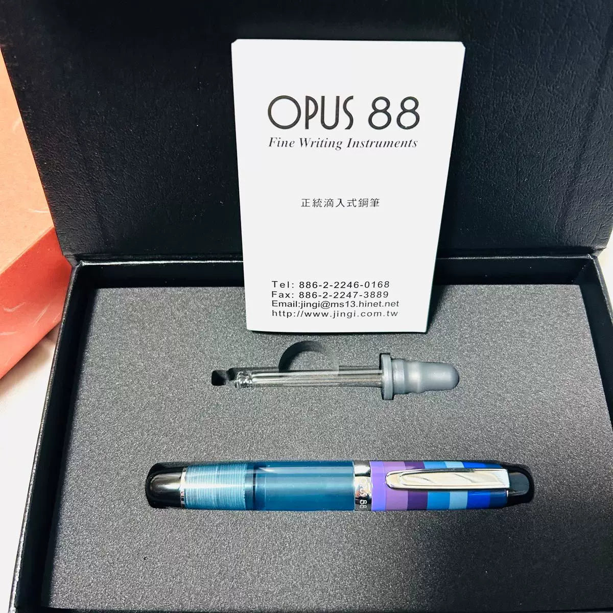 OPUS 88 Mini Pocket Fountain Pen - Traditional Eyedropper Filling, Clear Acrylic Demonstrator, Stainless Steel Nib