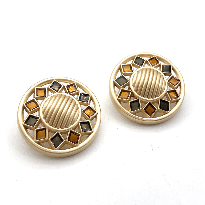 22mm Gold Round Square Rhinestone Metal Shank Buttons 10pcs 9