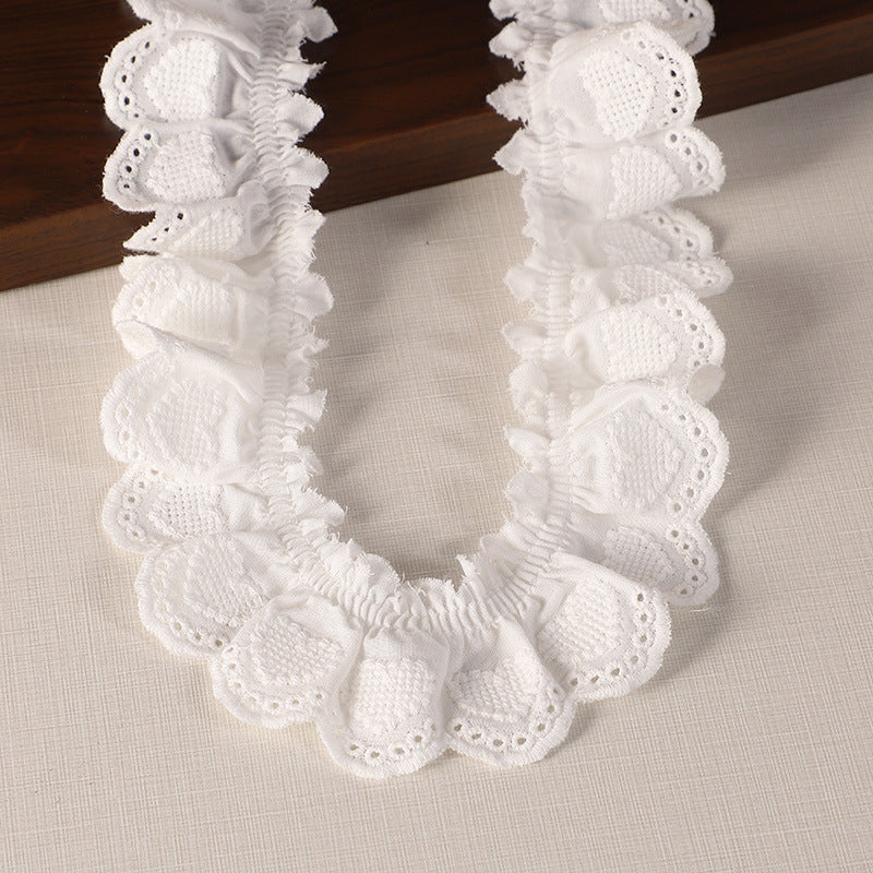 40mm Cotton Embroidered Heart Lace Trim 5 Yards White
