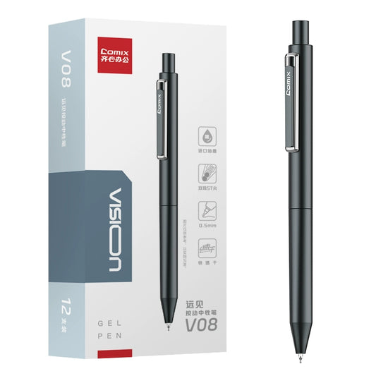Comix Vision All-Metal Click Gel Pens 0.5/0.7mm Black Ink 12 Pack Black