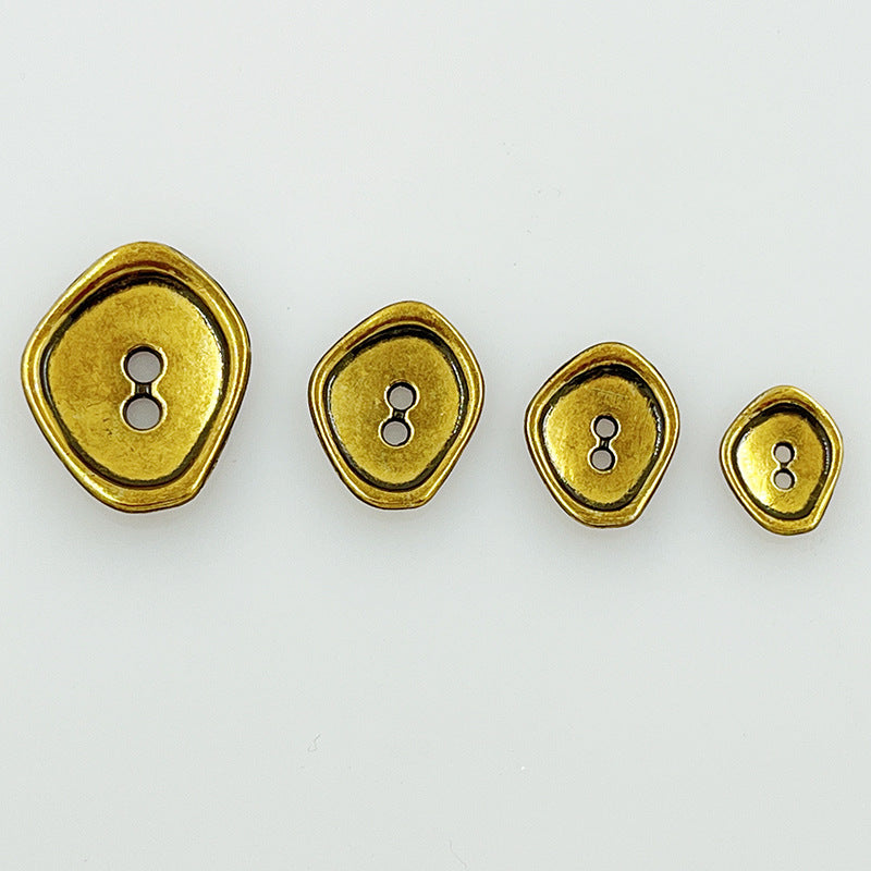 12/15/17/22mm Irregular Metal Buttons with Two Holes 100 Pack Antique Gold