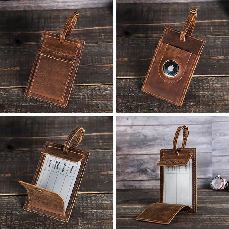 Leather Luggage Tag with AirTag Slot – Anti-Lost Travel Bag Tag for Suitcase & Carry-On