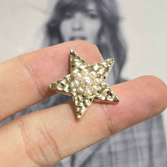 Gold & Silver Wavy Star Metal Shank Buttons with Pearl Accents 48PCS Gold