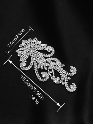 Silver Luxury Copper Rhinestone Chain Floral Lace Trim for Dresses 15.2cm
