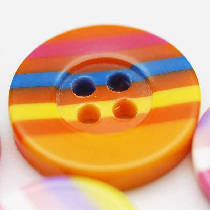 11/12/15/18mm Wide Edge Four-Eye Striped Colorful Resin Buttons 100pcs