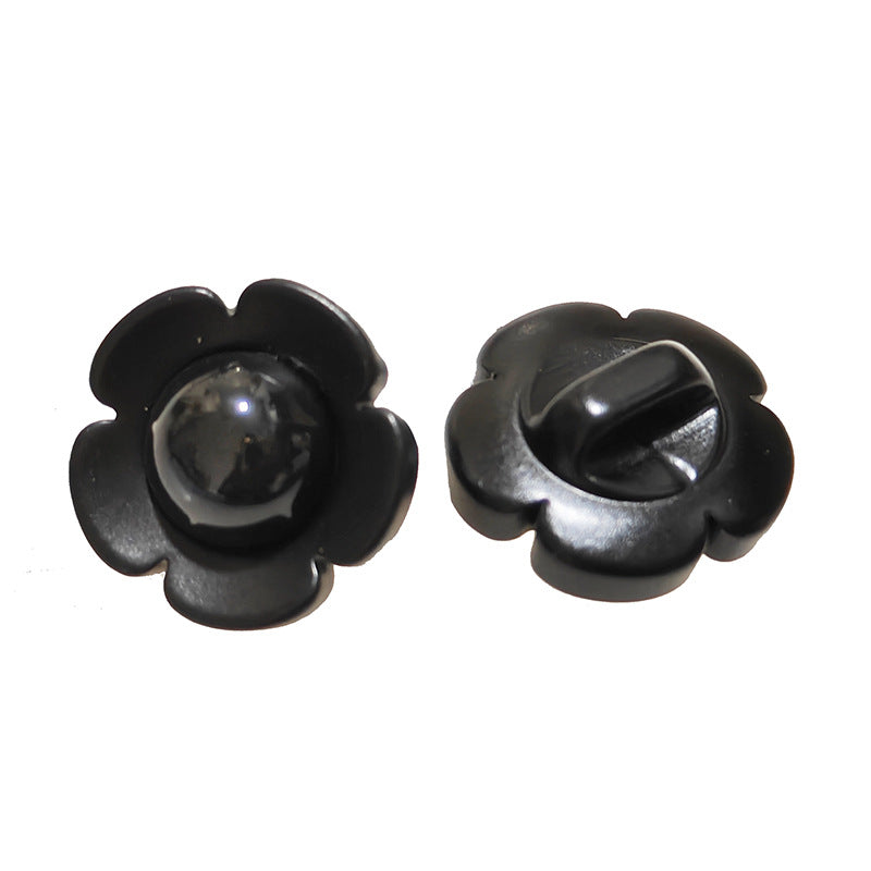 11/18mm Black White Flower Resin Shank Buttons 40pcs Black