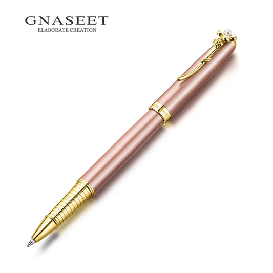 GNASEET Metal Rollerball Pen Gift Set for Women – Gold & White Barrel | Heart / Clover / Butterfly / Rose Clip Gold Clover