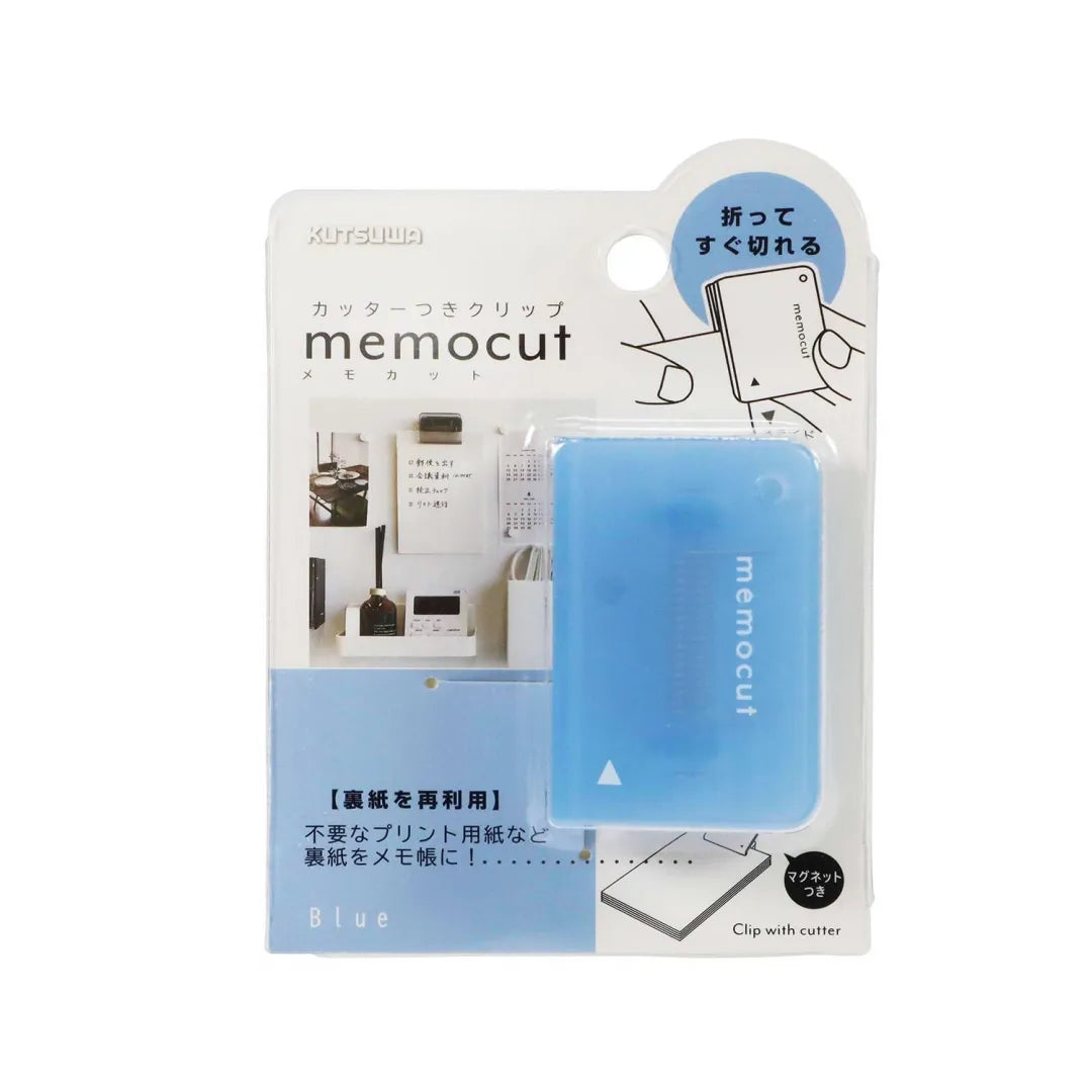 KUTSUWA Memocut Clip | Portable Folding Paper Cutter Blue