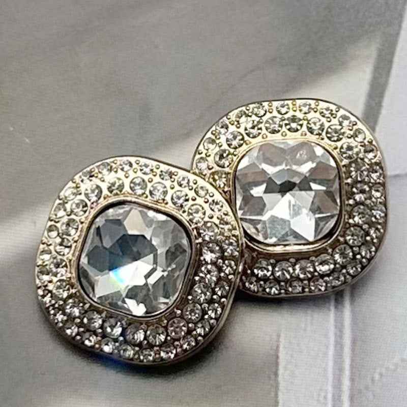 32L (20mm) Square Gemstone-Studded Metal Shank Buttons 12pcs Gold White