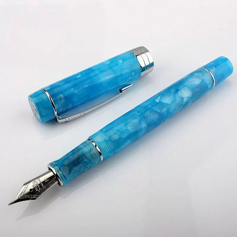 Jinhao Century 100 Fountain Pen – 18K Gold-Plated #35 Nib | Sky Blue Acrylic Barrel | Piston Converter Included | 2.6mm Cartridge Compatible Silver