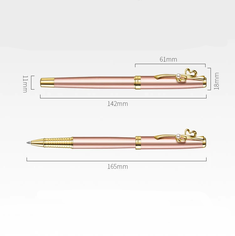GNASEET Metal Rollerball Pen Gift Set for Women – Gold & White Barrel | Heart / Clover / Butterfly / Rose Clip
