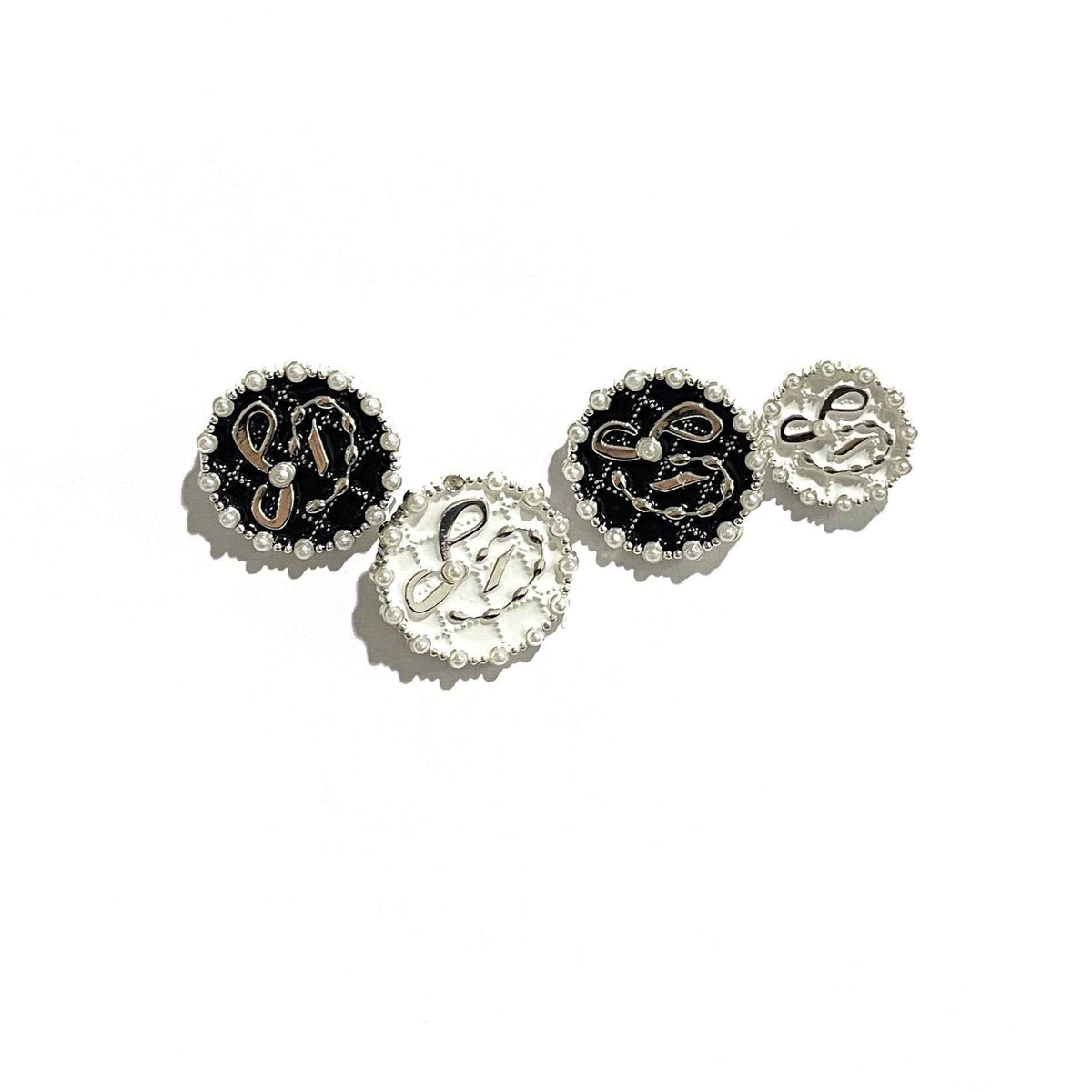 Silver Base White/Black Diamond-Check Pearl Metal Shank Buttons 48pcs