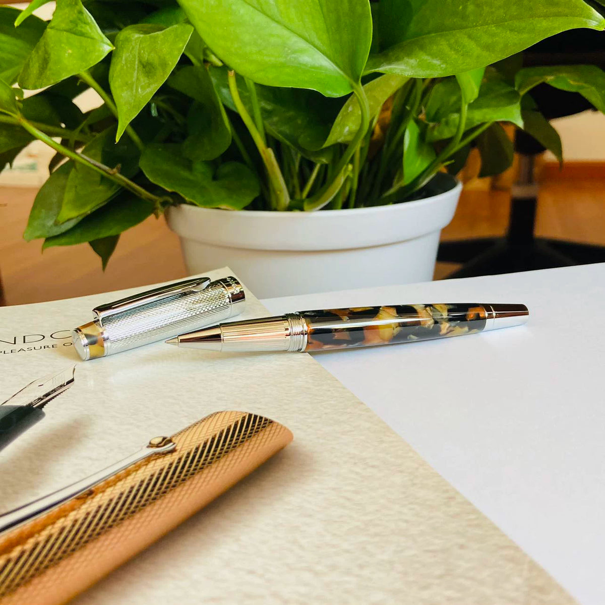 Vintage-Style Rollerball Pen, 0.6mm, Schmidt 888 F Black Ink Gold